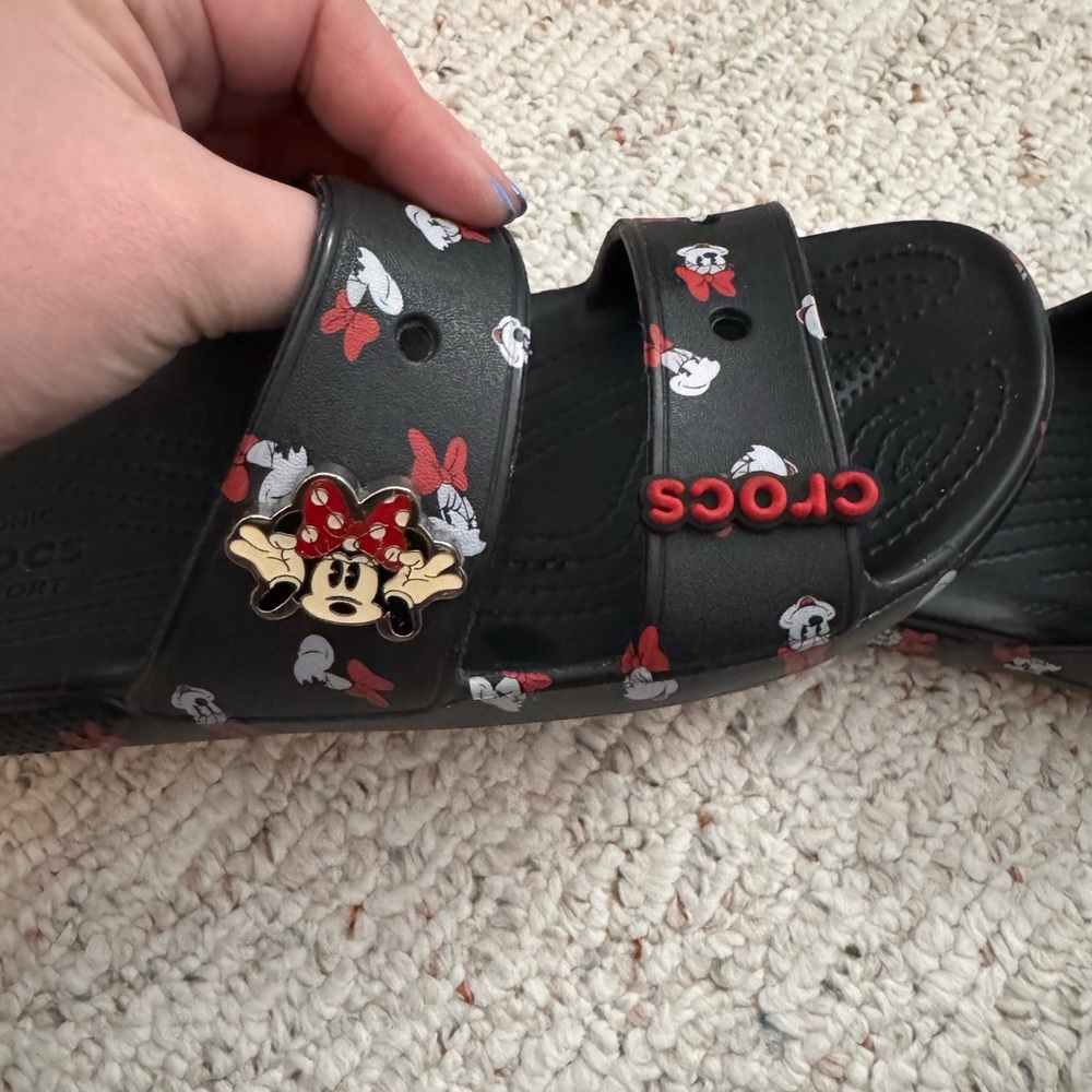 CROCS Black Minnie Mouse Slide Sandals with Red Accents - Picture 8 of 9